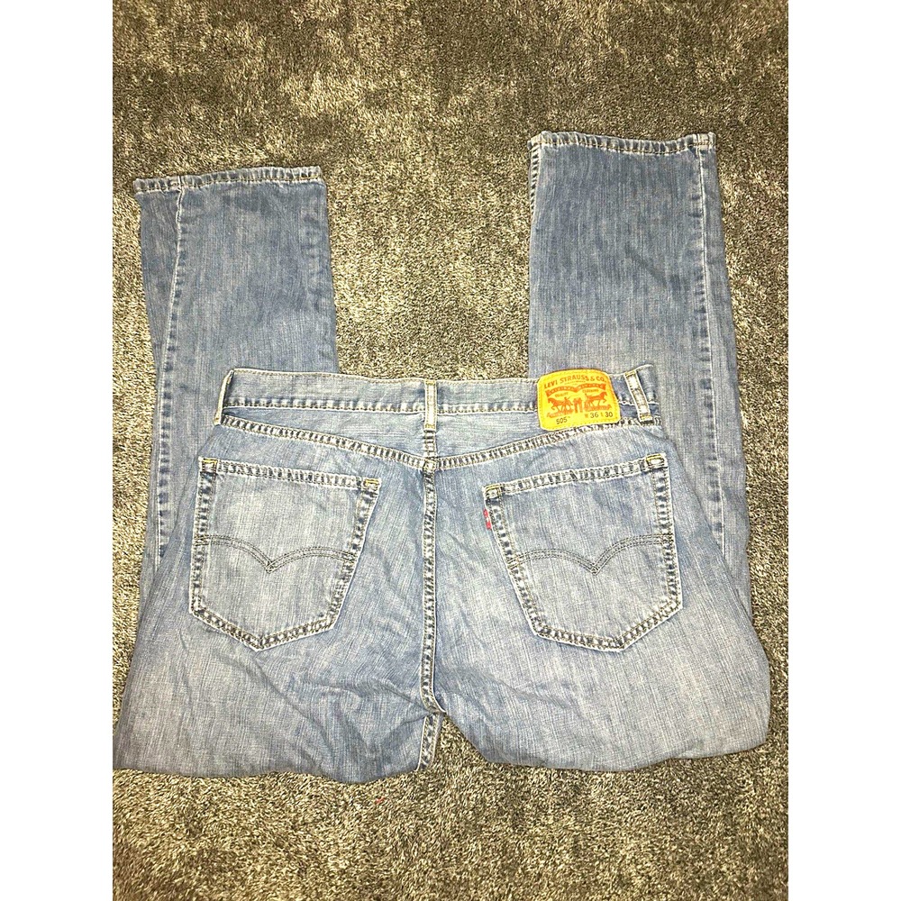 Levi's 505 Men's Straight Regular Fit Mid Rise Light Wash Denim Jeans